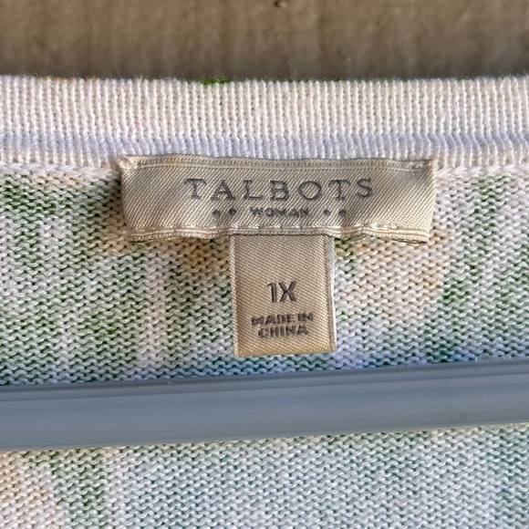 Talbots Size XL Floral Yellow Green 100% Cotton Cardigan Sweater Top Women - Picture 9 of 10